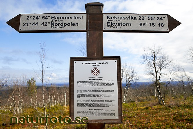 Skylt, struves meridianb�ge, m�tpunkt tynnyrilaki, lappland  